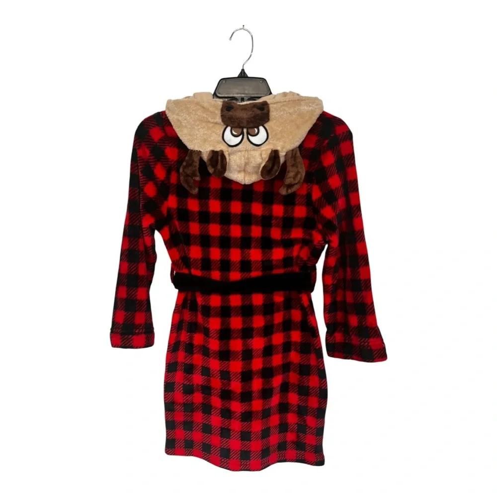 Cat &‎ Jack | Red Black Deer Hoodie Long Sleeve Belt Bathrobe 8/10